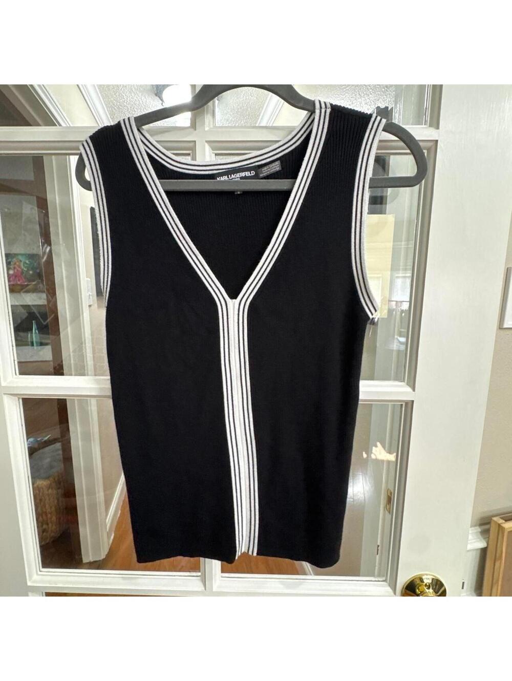 Karl Lagerfeld Paris Striped Ribbed Knit Tank Top